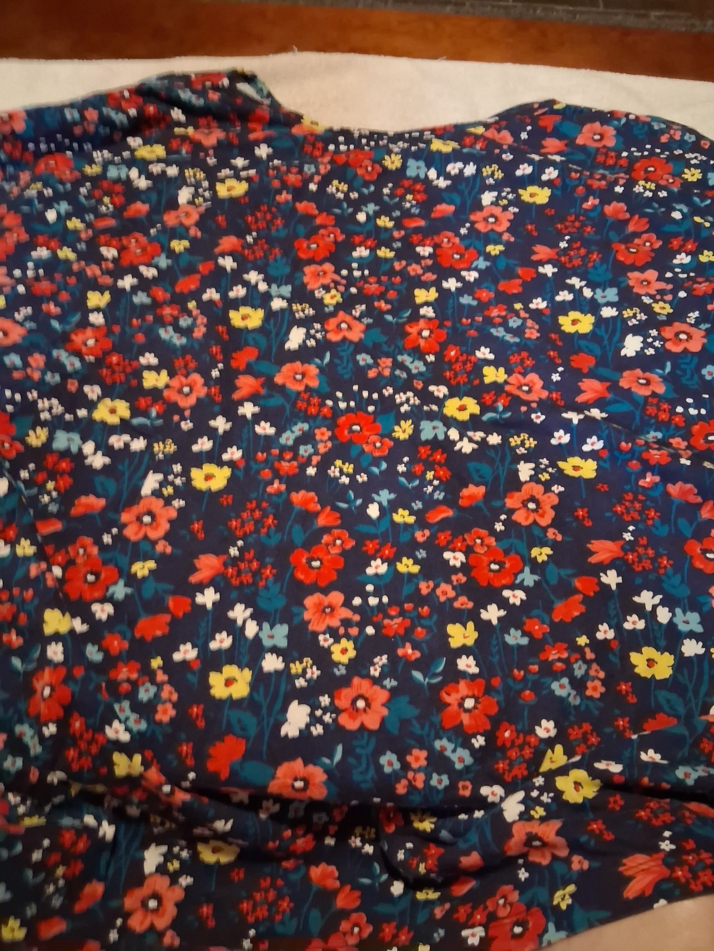 Woman Within Navy Floral Top — Red, Pink & White Flowers